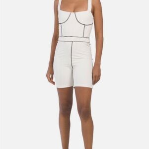 WeWoreWhat Corset Bodysuit Women’s Large Romper White W/Black Contrast Stitch